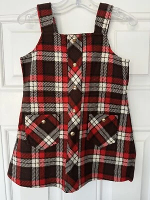 Vestido jersey vintage a cuadros rojo y marrón Alyssa para niña años 60-70 Foto 1 de 4