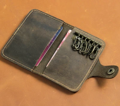 men women key box case ID card holder pocket cow Leather pouch bag coffee  H847 - Image 1 of 3