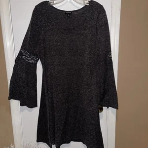 TORRID 1 1x Sweater Dress Hacci Knit Skater Lace Crew Neck Bell Sleeves Gray - Picture 1 of 7