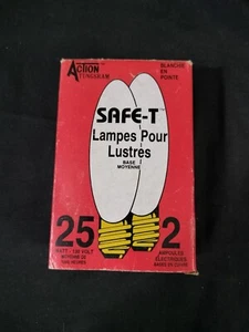 Vtg New 1984 Action Tungsram SAFE-T Chandelier Bulbs 25 Watt Clear Straight 2pk - Picture 1 of 5