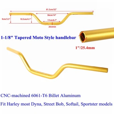 1-1/8" Clamping Tapered Moto Style High Bend TBW Handlebar For Harley Street Bob - Image 1 of 4