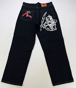 Rare VTG EVISU No. 2 Lot 0001 Fisherman Logos Denim Jeans 90s 2000s Japanese 38