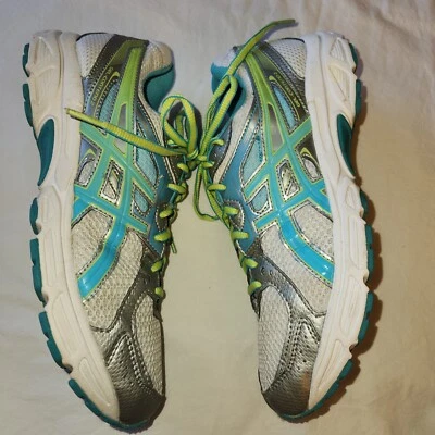 Womens ASICS Tennis Shoes Size 9.5 White Silver Blue Sneakers Athletic T474N - Image 1 of 4