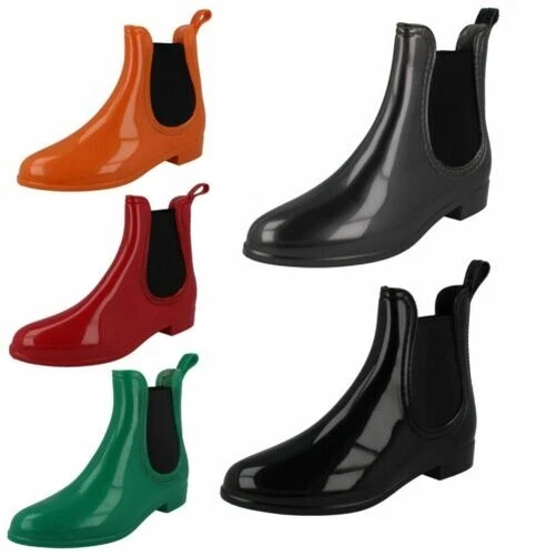 Femmes Spot On Plat Cheville Bottes Caoutchouc - Photo 1/1