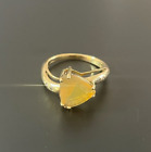 9ct 375 Yellow Gold Fire Opal & Diamond Ring, Size N (54), US 6 3/4