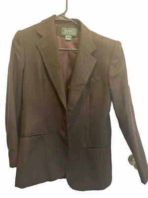 Chaqueta Blazer Ralph Lauren Marrón Lana Rayas Talla 6 Etiqueta Verde Hecha en EE. UU. Foto 1 de 4