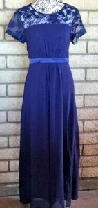 Nocflos Womens Blue Lace Maxi Evening Dress Illusion Neck Beaded Small NWT 5872 - Picture 1 of 11