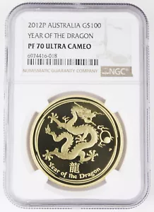 Australia 2012 1 Oz Gold $100 Year of Dragon Proof Coin NGC PF70 UC Series II - Picture 1 of 4