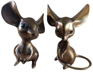 Anthony Freeman McFarlin Gold Mouse Figurines Pair Pottery USA 5.5" Big Ears VTG - Picture 1 of 9