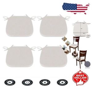 Versatile Farmhouse Chair Pads Set - 4 Off White Cushions with Non-Slip Ties - Picture 1 of 9