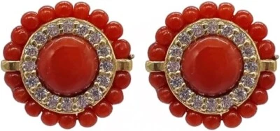 ORECCHINI ARGENTO PLACCATO PERLINE DI CORALLO E ZIRCONI - Immagine 1 di 4