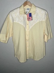 Vintage Tap & Co Button Up Shirt Top Blouse Yellow Lace Large NWT Made In USA - Picture 1 of 8