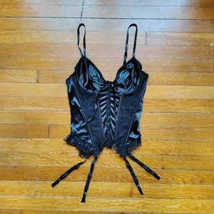 Y2K Vintage Black Corset Cami Satin Womens Romantic Festival Sexy Bustier Top - Picture 1 of 4