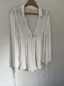 Jen's Pirate Booty M Free People  Boho Peasant Festival Gauze Top New - Picture 1 of 10