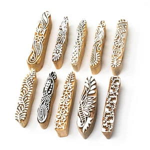 Set of 10 Hand Carved Textile Printing Saree Border Dresses Craft Block Stamp - Picture 1 of 4