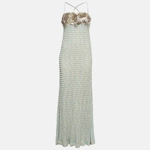 Missoni Blue Embellished Crochet Knit Strappy Maxi Dress S - Picture 1 of 1