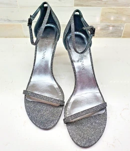 Stuart Weitzman Almost Nude Curvey Silver Gray Ankle Strap Sandals Sz 9 Med - Picture 1 of 24