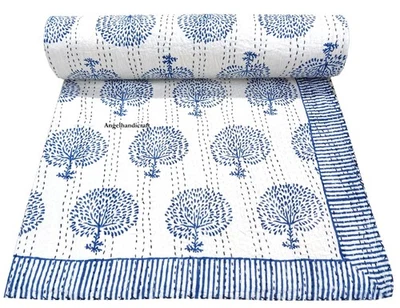 Reversible Block Print Bedspread, Indian Handmade Bedding Throw, Queen /Coverlet - Image 1 of 4
