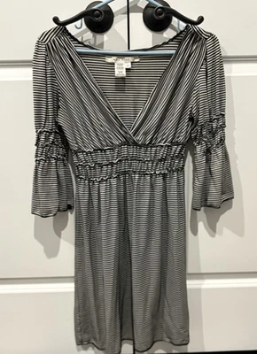 Max Studio V-Neck Dress Black & White Striped Bell Sleeve - Size XS - EUC - Image 1 of 3