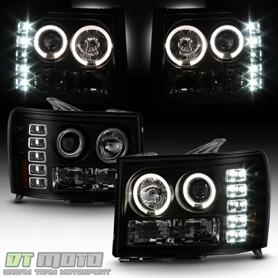 Faros proyectores LED halo GMC Sierra 1500 2007-2013 con lente de humo de carcasa negra Foto 1 de 4