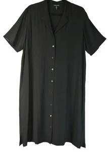 NEW Eileen Fisher Silk Georgette Crepe Notch Collar Dress in Black Size Medium - Picture 1 of 8