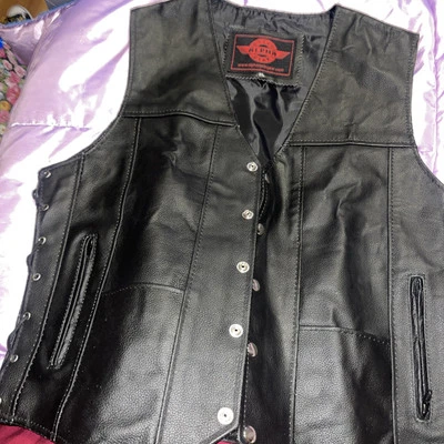 Alpha Cycle Gear Hombres Cuero Negro Motocicleta Chaleco Chaqueta Talla XL Foto 1 de 4