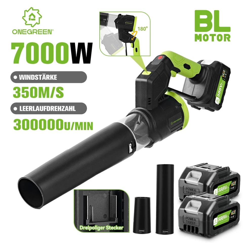 ONEGREEN Akku Laubbläser Luftgebläse Bläser Turbogebläse Handgebläse Turbo Gebläse 2 Düse