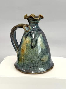 Studio Art Pottery Handled Scalloped Top Bud Vase Signed Dick Lehman, IN - Picture 1 of 9