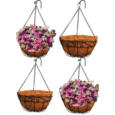 Large 16 In. Dia Black Metal Hanging Basket With Coco Liner (4-Pack) - Image 1 of 4