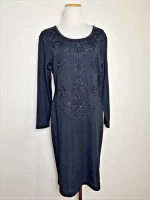 VTG 90s Petite Sophisticate Beaded Sweater Dress Size M Fairy Goth Wool Blend - Image 1 of 4