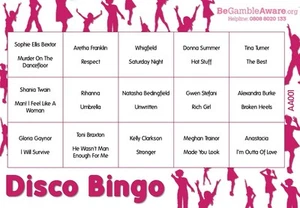 Fun Music Game Disco Bingo - Divas Theme 100 Tickets - Picture 1 of 3