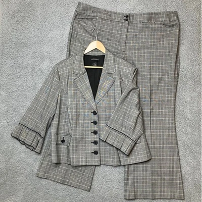 Lane Bryant Blazer 24 Pants 26 Suit 2-Piece Set Plus Womens Gray Plaid Wide Leg - Image 1 of 4