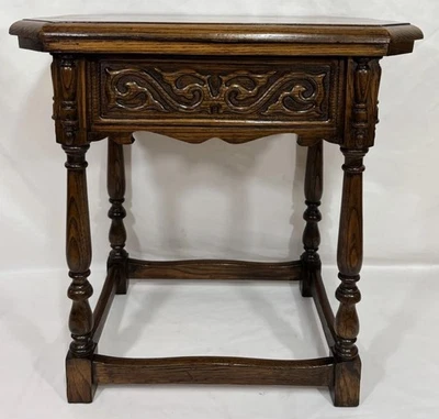 Antique Old Vintage Jacobean English Style Carved Oak Joint Stool Console Table - Image 1 of 4
