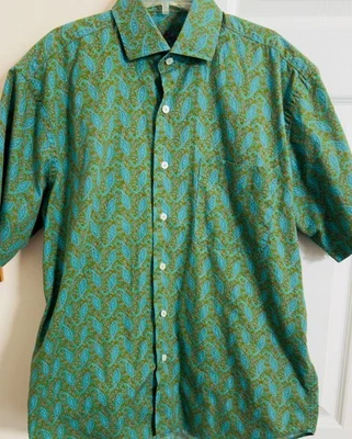 Camisa abotonada manga corta Alan Riverer 100 % algodón estampado cachemir para hombre M Foto 1 de 4