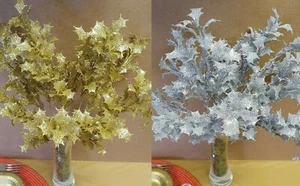 Artificial Flowers Plants Christmas Holly Glitter Bunch Ivy Leaf Fern Foliage - Picture 1 of 23