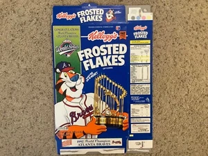 1992 Kellogg’s Frosted Flakes ATLANTA BRAVES WORLD SERIES CHAMPIONS Cereal Box - Afbeelding 1 van 4
