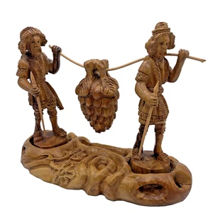 Vintage Joshua &Caleb Carrying Grapes Promised Land Carved-Israel Olive Wood - Picture 1 of 10