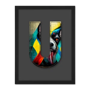 Letter U Dog Tongue Multicoloured Graffiti Initial Framed Wall Art Print 18X24" - Bild 1 von 25