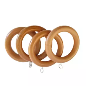 45mm Wooden Curtain Hanging Ring Hooks with Eyes Natural Wood Pole Rod Rings - Picture 1 of 5