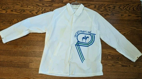 1980's Sportsman Park Racetrack Vinyl Jacket Wind Breaker -Chicago Horse Racing Cover