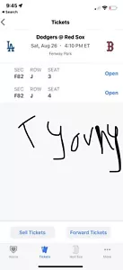 Red Sox Dodgers Tickets 08/26 - Picture 1 of 2
