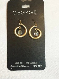 George Earrings Goldtone With Crystal Stone  - Picture 1 of 3