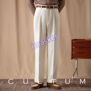 Pantalones de hombre cintura alta Nápoles Hollywood ajustados rectos plisados traje pantalones pantalones - Imagen 1 de 30