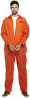 Men's Convict Prisoner Jail Halloween Fancy Dress Jumpsuit, Machete & Fake Blood