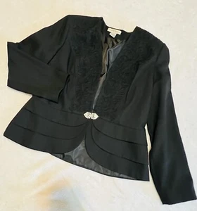 Justin Taylor schwarzer bestickter Damen Blazer Jacke Strass Hakenverschluss 16 - Bild 1 von 4