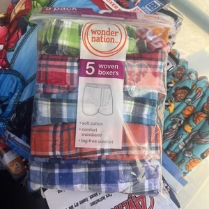 Wonder Nation Boys 5 Bright Woven Plaid Boxers Size S(6-7) - New.        (62.1) - Picture 1 of 2