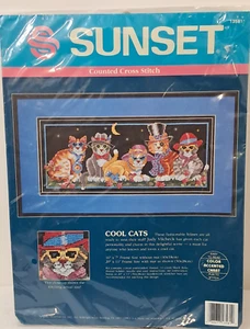 Cool Cats Sunset Counted Cross Stitch Kit 13581 Dimensions Vintage New Old Stock - Picture 1 of 4