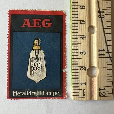 RARE EARLY AEG METAL WIRE LAMP STICKER DECAL STAMP SEAL METALL DRAHT-LAMPE - Image 1 of 2