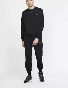 Nike French Terry Fleece Black Full Tracksuit Crew Neck Joggers Size Medium - Picture 1 of 8