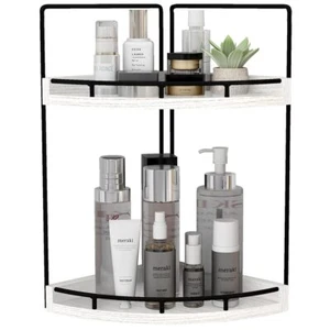 Dorhors 2-Tier Rustic White Corner Bathroom Shelf - Picture 1 of 7